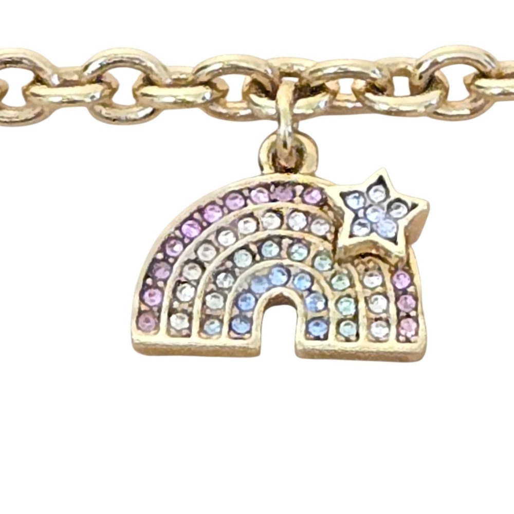 Juicy Couture Chain Rainbow Charm Gold Tone Oval Link Bracelet Collectable NWT - Picture 2 of 6